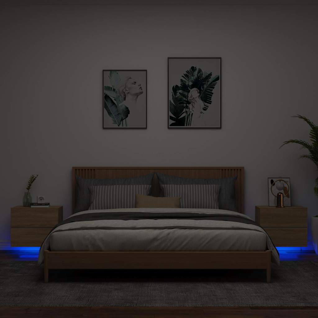 Wand-Nachttische mit LED-Leuchten 2 Stk. Sonoma-Eiche